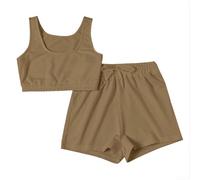 Casual Summer Vest and Shorts Set for Women with Lace Up Front, Comfortable Nylon Spandex Fabric for Various Occasions (S khaki)