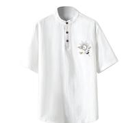 Casual T Shirt for Men 2024 Fashion New Tops Men's Fashion Spring/Summer Casual Medium Sleeve Round Neck Buttoned Cotton T Shirt Top Mens Size Large Shirts (White, XL)