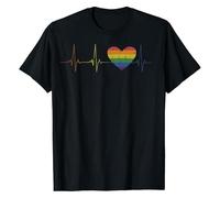 Casual T Shirt for Men 2025 New Christmas Top Men's LGBT Rainbow Heartbeat Print T Shirt Men's Tall Shirts (Black, XXXXXL)