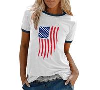 Casual T Shirt Tops for Women Girl 2024 Fashion Women's 4th of July American Flag Print Tops Summer T Shirt Tops for Women 2024 Casual Independence Day Flag Printed Round T Shirts for (White, XL)