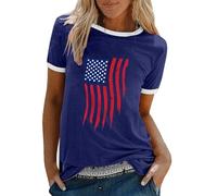 Casual T Shirt Tops for Women Girl 2024 Fashion Women's 4th of July American Flag Print Tops Summer T Shirt Tops for Women 2024 Casual Independence Day Flag Printed Round T Shirts (Dark Blue, XXXL)