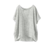 Casual T Shirts for Women Cotton Linen Crew Neck Solid Color Shirt Plus Size Half Sleeved Tops Fashion Work Lightweight Breathable Loose Blouse Womens Tunic (Grey,L)