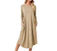 Casual Tan Dress Autumn and Winter Women Clothing Solid Color Knitted Side Seam Straight Pocket Curved Hem Loose Dress plus Size Summer Dresses