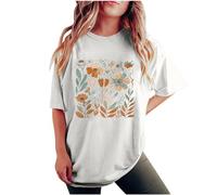 Casual Tops for Women UK Fashion Cute Flower Printing T Shirt Loose Crew Neck Short Sleeve Graphic Top Blouses Lightweight Comfy Leisure T-Shirts 2024 Ladies Summer Tops