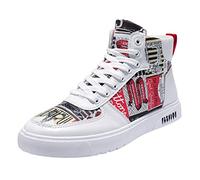 Casual Trainers for Men High-Top Anti-Slip Sports Shoes Comfortable Chic Retro Shoe Breathable Lightweight Lace-Up Gym Sneakers Soft Flat Skate Trainer Adjustable Cushioned Slip On Sneakers White