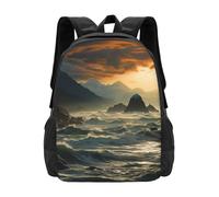 Casual Travel Bag Mountains Meet The Sea Print Students Bookbag Suitable Daypack for Travel, Camping, Hiking, 42X32X14Cm