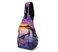 Casual Triangle Backpack Swans In The Lake Landscape Chest Crossbody Retractable Side Pocket Shoulder Bag For Business, Cycling, Fishing