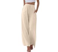 Casual Trousers for Brunch Comfy Cotton Active Adjustable Business Women Plaid Lightweight Low Climbing Date Elastic Stretchy Work (Beige,XXL)