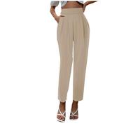 Casual Trousers for Brunch Loose Skinny Joggers Flare Women's Athletic Jogger Fashionable Yoga Check Fancy Soft Womens Expandable Waist(Khaki,L)
