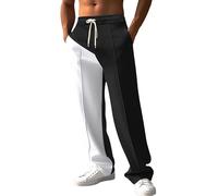 Casual Trousers for Men UK | Joggers Sweatpants 2025 Activewear | States Patchwork Color Blocking | Drawstring Track Pants Elastic Waist | Cotton Chino Trousers | Breathable & Comfortable Black