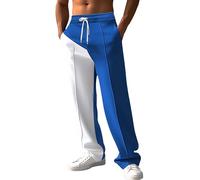 Casual Trousers for Men UK | Joggers Sweatpants 2025 Activewear | States Patchwork Color Blocking | Drawstring Track Pants Elastic Waist | Cotton Chino Trousers | Breathable & Comfortable Blue