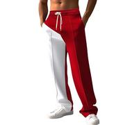 Casual Trousers for Men UK | Joggers Sweatpants 2025 Activewear | States Patchwork Color Blocking | Drawstring Track Pants Elastic Waist | Cotton Chino Trousers | Breathable & Comfortable Red
