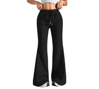 Casual Trousers for Women UK Elegant Flared Pants Baggy Drawstring Trousers Elasticated Waist Wide Leg Joggers Stretchy Yoga Sweatpants with Pockets Lightweight Softness Tracksuit Bottoms Comfy Black