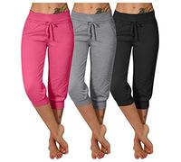 Casual Trousers for Women UK Soft Stretchy 3/4 Length Pants Solid Colour Lightweight Joggers Tracksuit Bottoms Slim Fit Yoga Pants Drawstring Sweatpants Gym Workout Sportswear Leggings Hot Pink