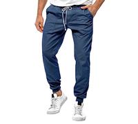 Casual Trousers Men's Summer Straight Cut Summer Trousers Cotton Men's Trousers with Drawstring Casual Leggings Trousers Plain Lounge Trousers Comfortable Chino Trousers Breathable Casual Pants, navy