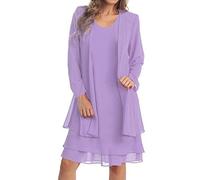 Casual Tunic Dress Women's Chiffon Stitching Long Sleeves in The Long Two Piece Dress Set Mother of The Bride Purple