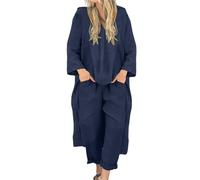 Casual Two Pieces Suit With Long Top & Matching Trouser Womens Oversized Lounge Wear Sets Cotton Linen Ladies Tracksuit Set 2 Piece Summer Outfits Co Ord Set Fitness Sets For Women