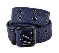Casual Unisex Canvas Belt Double Hole Belt - Double Grommets Belt for Men and Women, Navy, Medium