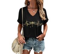 Casual V-Neck Graphic Tees for Women Summer Cute Short Sleeve Holiday Family Match T-Shirt Tops…, 25-727-black, XL