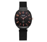 Casual Watches for Men and Women Oval Simple Digital Scale Analog Quartz Fine Mesh with Magnetic Buckle Business Watch, Black