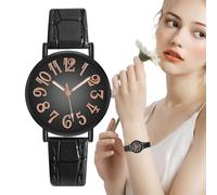 Casual Watches for Women | Korean Style Casual Ladies Wrist Watch Large Dial, Second Hand - Arabic Numerals Dress Watches for Small Wrists, Leather Band, Large Face