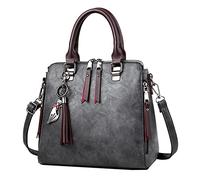 Casual Women Girls Retro Solid Cat Fringe Zip Tote Handbag Camera Shoulder Bag(Grey)