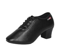 Casual Women Soft Sole Dance Shoes Non Slip Square Heels Lace Up Round Toe Breathable, black, 8 UK