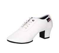 Casual Women Soft Sole Dance Shoes Non Slip Square Heels Lace Up Round Toe Breathable, White, 9 UK