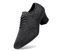 Casual Women Soft Sole Solid Color Non-Slip Square Heel Lace Up Round Toe Breathable Dance Shoes, black, 9 UK