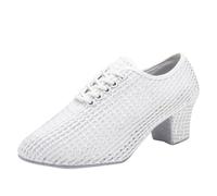 Casual Women Soft Sole Solid Color Non-Slip Square Heel Lace Up Round Toe Breathable Dance Shoes, White, 2 UK