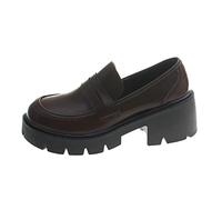 Casual Women's Faux Leather Solid Colour Thick Sole Square Heels Slip On Lazy People Round Toe Shoes, brown, 5 UK
