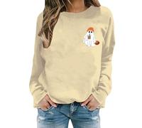 Casual Womens Hoodless Sweatshirt Cute Sweatshirt Cat Halloween Sweatshirt Halloween Sweatshirt Halloween Sweatshirt Halloween Cat Sweaters For Women Sweatshirt (Khaki, M)