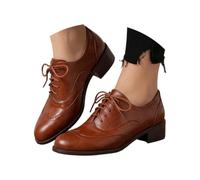 Casual Women's Lace-Up Shoes with Round Toe Mid Heel Cut-outs - Airy Casual Shoes for Spring Versatile Match with Dress or Skirt Non-Slip Sole for Relaxed