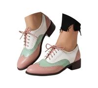 Casual Women's Lace-Up Shoes with Round Toe Mid Heel Cut-outs - Airy Casual Shoes for Spring Versatile Match with Dress or Skirt Non-Slip Sole for Relaxed