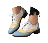 Casual Women's Lace-Up Shoes with Round Toe Mid Heel Cut-outs - Airy Casual Shoes for Spring Versatile Match with Dress or Skirt Non-Slip Sole for Relaxed