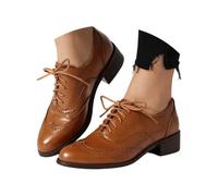 Casual Women's Lace-Up Shoes with Round Toe Mid Heel Cut-outs - Airy Casual Shoes for Spring Versatile Match with Dress or Skirt Non-Slip Sole for Relaxed