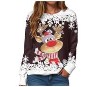 Casual Women's Long Sleeve Pullover with Print Street Style Fashion without Winter Christmas Time, brown, L