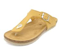 Casual Women's Mules Leather Sandals with Footbed & Cork Sole Toe Separator Slippers, Mustard, 7 UK