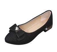Casual Women's Pointed Toe Butterfly Knot Thin Flat Solid Shoes for Fashion Conscious Women, black, 6 UK