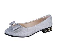 Casual Women's Pointed Toe Butterfly Knot Thin Flat Solid Shoes for Fashion Conscious Women, silver, 2/2.5 UK