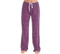 Casual Womens Soft Lounge Pants Wide Leg Joggers for Women UK Cuffed Pyjamas Solid Color/Printed Stretch Drawstring Long Pyjama Bottoms Base Layer (Purple Pink, M)
