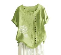 Casual Women's T-Shirt Blouse with Loose Buttons Linen in Plus Size for Everyday Use in Boho Style Love Compatible with Power Sexy, Mint Green, S