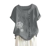 Casual Women's T-Shirt Blouse with Loose Buttons Linen in Plus Size for Everyday Use in Boho Style Love Compatible with Power Sexy, gray, XL