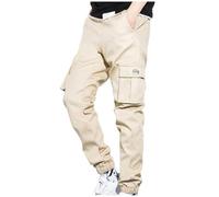 Casual Work Pants Men Autumn Winter Cuffed Cargo Trousers Classic Fit Comfy Solid Color Cargo Pants with Multi Pockets Outdoor Hiking Walking Trousers Khaki