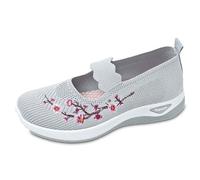 Casual Work Shoes for Women Slip on Women's Knitted Mesh Flat Loafers Slip-On Breathable Comfortable Low Top Sport Shoes Fashion Embroidery Cute Lightweight Casual Walking Shoes Shoes (Grey, 3.5)