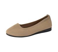 Casual Work Shoes Women Women's Ballet Flat Knit Round Toe Slip On Walking Comfort Flexible Soft Shoes for Woman Low Wedge Fall Apparel (Khaki, 4)