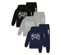 CASUALKING Kids Boys Unisex Tracksuit Game Print Hooded Long Sleeve Sweatshirt Pants Casual Girls Track Top Winter Jumper Navy Blue 13 year