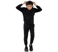 CASUALKING Unisex Kids Hooded Tracksuit 2 Piece Set Plain Fleece Pull Over Hoodie Bottoms Tracksuits for Boys Girls Black-11-12