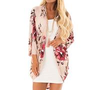 Casuress Womens Floral Print Loose Kimono Cardigan Blouse Top Patchwork Cover Up Outwear