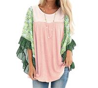 casuress Womens Floral Printed 3 4 Sleeve Shirt Batwing Loose Tops Blouses Pollover - - X-Large